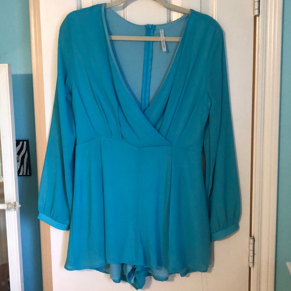 Red dress boutique blue long sleeved romper